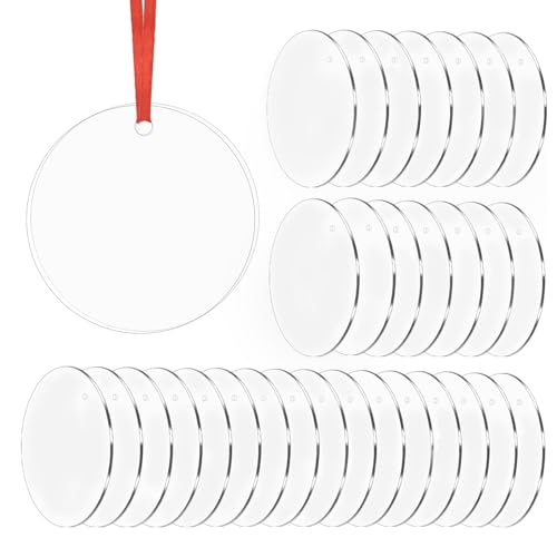 3 Inch Acrylic Circle Keychain Blanks - 30 PCS Rounds Acrylic Ornament Keychain Blanks, Clear Ornaments for Crafts, DIY Keychain and Craft Project