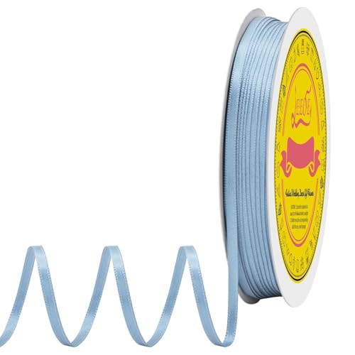 Image of Double Face Dusty Blue Satin Thin Ribbon 1 /8 inch X 100 Yards Polyester Dusty Blue Ribbon for Gift Wrapping Very Suitable for Weddings Party Hair Bow Invitation Decorations and More