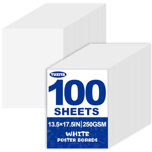 Image of TUXIYA 100 Pack White Poster Board,13.5 inch x 17.5 inch White Poster Paper Bulk,250GSM /92LB Heavy-Weight Blank Poster Board for Arts,Craft,Projects Presentations,Drawing Scrapbooking