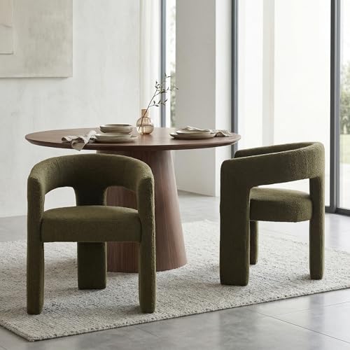 Image of HNY Modern Barrel Kitchen & Dining Room Chairs Set of 2, Sherpa Upholstered Accent Chairs with Arm, 18.5'' Wide Side Armchairs Vanity Chairs for Living Room Bedroom Makeup Small Spaces, Green