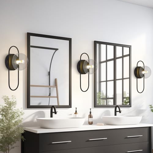 Image of Mid Century Modern Black Wall Sconce Bubble Glass Globe Wall Sconces Lighting Small Vintage Bathroom Vanity Light Fixtures for Bedroom Hallway