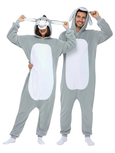 GKTOP Grey Hooded Donkey Costume Adult - Unisex Animal Onesie for Halloween Cosplay Party (L)