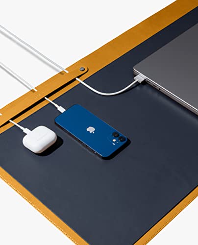 Image of DailyObjects Dart Large Premium Vegan Leather Desktop /Laptop Desk Mat for Work from Home /Office /Gaming | Cable Organiser & Hideway Storage | Extended Mousepad & Water-Resistant - Mustard - Model - R1