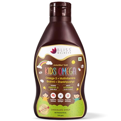 Bliss Welness Junior Bliss Kids Omega 3 6 9 + Multivitamins | Omega-3 DHA EPA ALA Vitamin A C D E | Focus Concentration Memory IQ Eyesight Immunity Brain Health Supplement (500 GM)