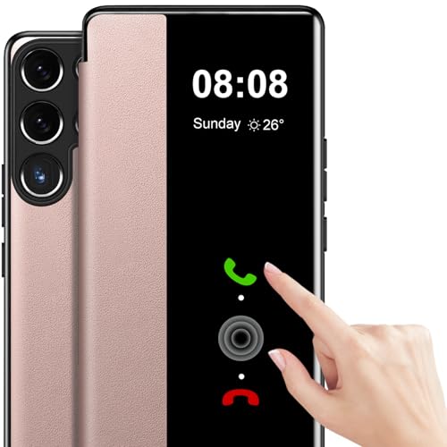 Étui S22 Ultra rose pour éviter les rayures d'écran et voir l'heure sans ouvrir le rabat