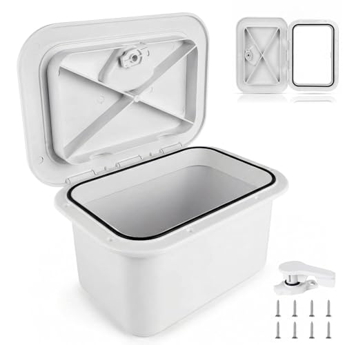 Marine Deck Storage Box with Latch Thickened ABS Boat Embedded Storage Box 180 Deck Hatch Lid Opening & 270 Rotating Latch Marine Boat Tool Box for Bass Pontoon Center Console Yacht Car Home