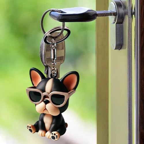 Attitude Französische Bulldogge Schlüsselanhänger, Französische Bulldogge Ornament Welpe Acryl Schlüsselanhänger Stilvolles und auffälliges Design, handgefertigte lustige Dekoration, 7,5 cm, für