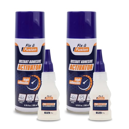 FIX & FUSION Set aus Sekundenkleber (50g) und Aktivatorspray (200ml) Schneller Alleskleber für Holz Kunststoff Gummi Metall & Keramik Ideal für DIY Reparaturen & Industrieanwendungen (2 Pack)