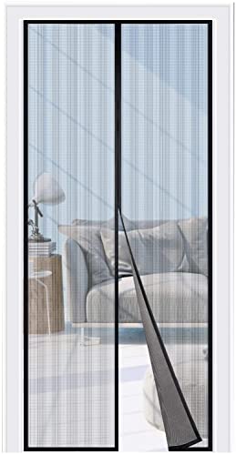 Mosquitera magnética negra para puerta, 120 x 220 cm, cortina antimoscas, cierre automático
