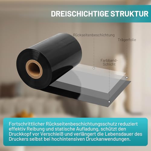 10 Rollen Harzverstärktes Wachsfarbband 110mm x 450m – 25mm-Kern Thermotransferband für Barcode-Etiketten, Außen-CSO, Kompatibel mit Zebra, Sato, Datamax, TSC, GoDex, Citizen
