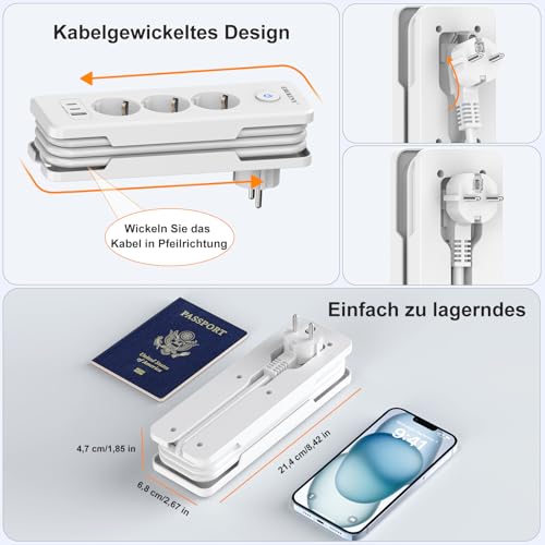 Steckdosenleiste 2 USB C(PD 20W) und 1 USB A, 3 Fach Mehrfachsteckdose – Ansicht 4
