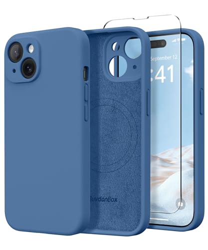 Image of Magnetic for iPhone 15 Case, Compatible with MagSafe, [Screen Protector + Full Camera Protection], Silicone Shockproof Anti-Scratch Protective Phone Case for iPhone 15 6.1 inch, Lake Blue