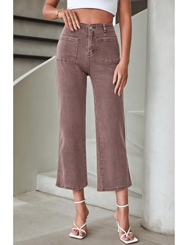 LookbookStore Womens Jeans High Waisted Trendy Cropped Wide Leg Baggy Stretchy Denim Jean Pants Pocket Trousers Jeans2