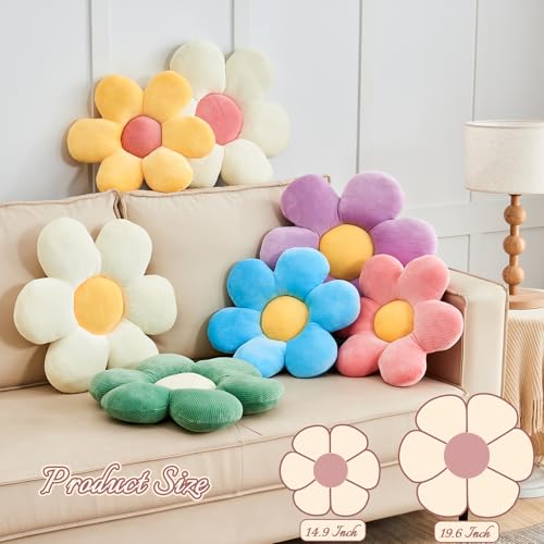 Sage Green Flower Pillow, 19.6" Cute Flower Shaped Floor Pillow, Aesthetic Floral Plush Daisy Decorative Throw Pillows for Bed Sofa Couch