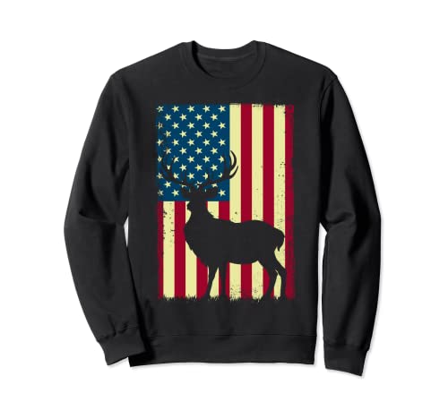 American USA Flag Patriotic Vintage Deer Stag Hunter Hunting Sudadera