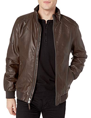 Calvin Klein Men's Faux Leather Classic Bomber, heritage brown, Extra Extra Large