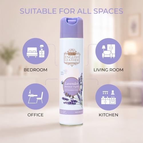 Image of Next Care English Leather Lavender Air Freshener Spray for Home, Car & Office - 220 ml | Room Freshener with Soft Floral Fragrance | Odor Reducing Spray for Indoor Spaces