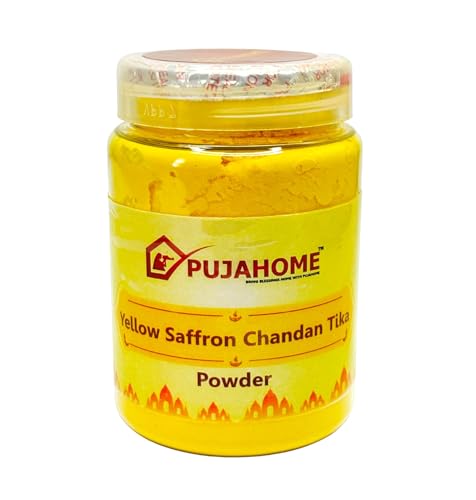 Image of Yellow Saffron Chandan Tika Powder - 100 Gram | Safe for Skin | Long-Lasting Fragrance | Ideal for Daily Pooja, Tilak Religious, Hawan Spiritual & Traditional Use
