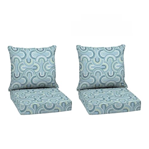 Image of Arden Outdoor Deep Seat Cushion Set (2-Pack), 24 in x 24 in, Weather-Proof, Rain-Proof, Fade Resistant Patio Cushion for Chair, Sofa, and Couch Coastal Blue Geometric