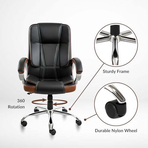 Image of activa Ergonomic Office Chair | Leatherette Seating Chair with Adjustable Height | 3-Year Warranty | 360 Revovling Chair| Comfortable Padded Seating /Suitable for Office /Study (Venture, Black & Tan)