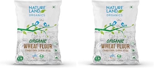 Image of Natureland Organics Whole Wheat Flour 5 Kg - Organic Wheat Flour (Pack of 2)