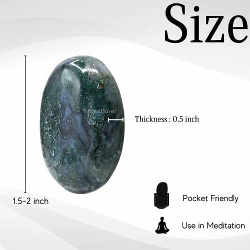 Image of Crystal Heaven Certified Moss Agate Crystal Palm Pebbles Stones for Anxiety Stress Relief Massage - AAA Grade Original Healing Gemstone Agate Palm Stone for Yoga Meditation Spiritual Reiki Feng Shui