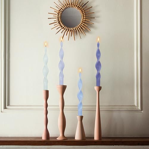 Image of Smokeless Gradient Blue Spiral Taper Candle 10 Inch Unscented Candlesticks Handmade Long Twisted Candles for Wedding Church Home Decor Gifts 4 Pcs