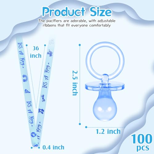 Image of 100 Pieces Baby Shower Pacifiers Necklace, Cute Acrylic Pacifier Necklaces for Chupones para Baby Shower Games Charm, Party Favors, Decorations DIY, Gender Reveal Table Scatter(Blue)