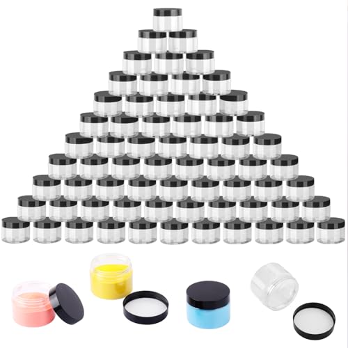 80 Packs 4 OZ Transparent Plastic Jars with black Lids, Body Butter Containers, Cosmetic Containers jars for Kitchen Ingredients, beads, sequins, Lotion, Cream, DIY Crafts and More by KUKLIPJIM.
