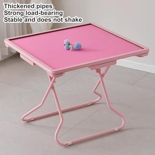 Mesa plegable de Mahjong 35" color rosa con portavasos y cajones miniatura 5