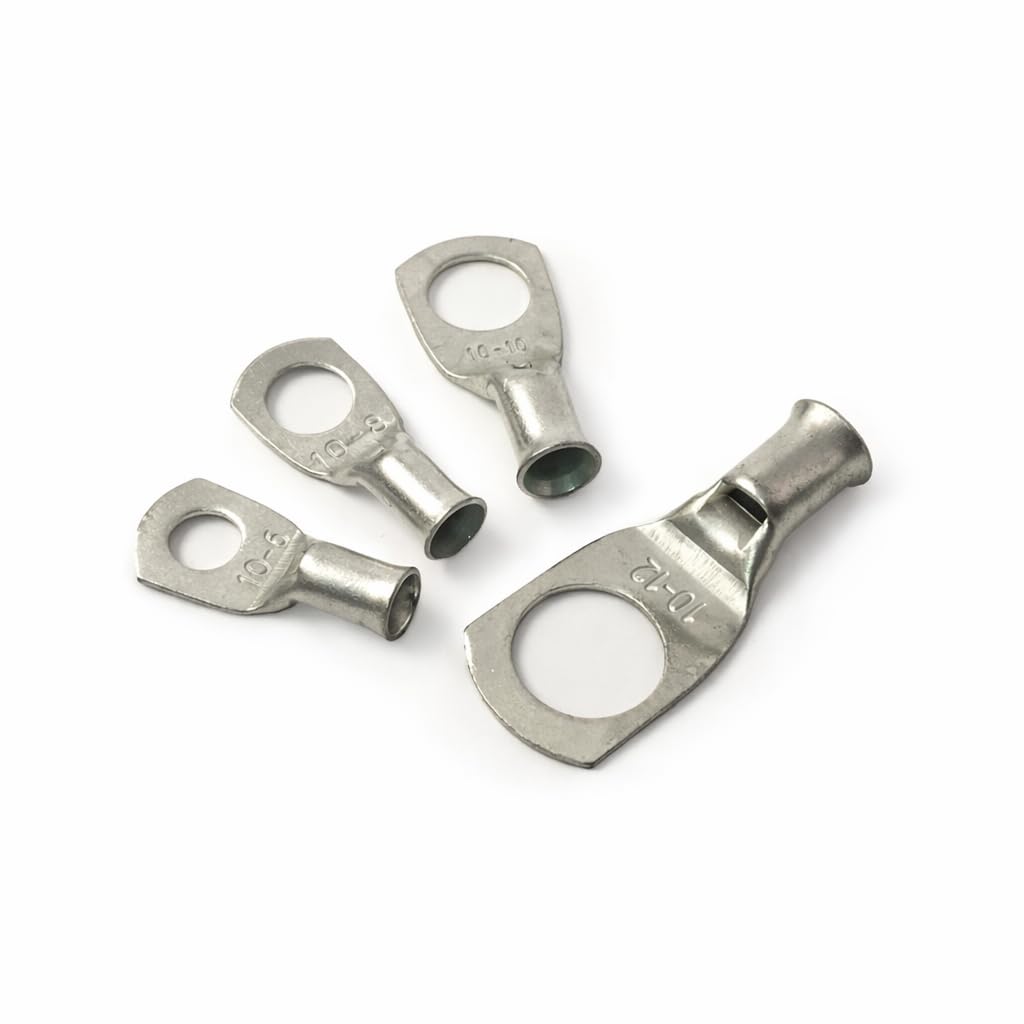 (10x) 10mm² Cable Size Copper Tube Terminals Crimp/Solder Cable Lugs Eyelets Battery Wire Connector (Select) Hole/Stud Size (10mm Hole)