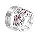 Aeici Bague Couple 2 Pieces Fiançailles Bague Femme Plaque Or Forme Carrée Double Couche Coupe Princesse CZ Anneau Argent Rouge and Argent Femme 56.5 & Homme 62.5
