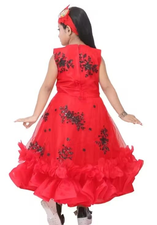Image of Elegant Petal Flair Embroidered Party Frock for Girls
