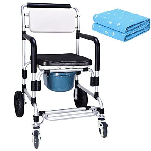 Cómoda silla de ruedas, silla de ducha con almohadilla para incontinencia con olla extraíble, inodoro móvil, pedal plegable, cómoda e impermeable, para ancianos y discapacitados, color morado