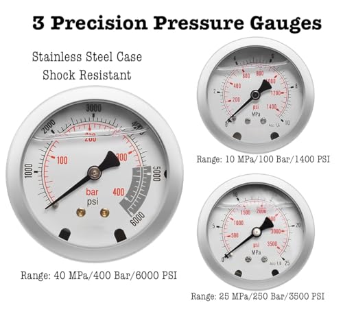 Image of Hydraulic Nitrogen Accumulator Charging Kit, Hydraulic Nitrogen Pressure Gauge Test Kit, WKQ Nitrogen Fill Kit, Gas Charge Tools with 7 Couplings, 3 Gauges & 1 Gas Hose
