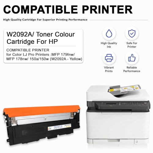 Image of GPS 119A W2092A Yellow Toner Cartridge Compatible for HP Color Laser 150a, 150nw, MFP 178nw, 179fnw | Yellow | Yield: 700 Pages