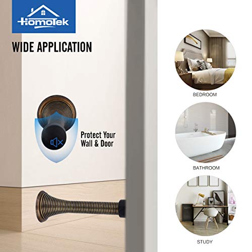 Image of HOMOTEK 12 Pack Spring Door Stopper with Rubber Bumper 3-1 /8 inch Flexible Spring Heavy Duty Wall Door Stop Low Mounted Door Bumper for Home (Antique Brass)