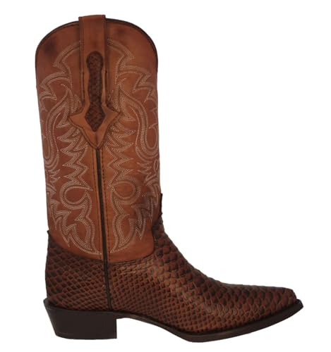 Texas Legacy Mens Cognac Western Leather Cowboy Boots Snake Python Print J Toe2