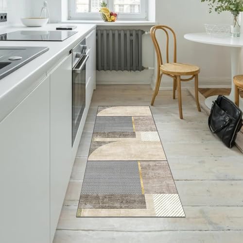 Alfombra de pasillo beige de 120 x 200 cm lavable para cocina 5