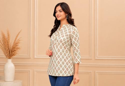 Image of Women's Floral Printed Cotton Kurti Summer Cotton Tunic Top for Girls