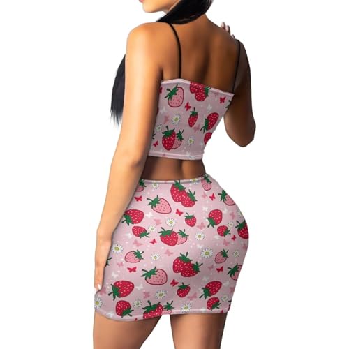 Image of Biyejit Women's 2 Piece Summer Outfits Spaghetti Strap Crop Tops and Bodycon Mini Skirt Dress Set Plus Size S-4XL