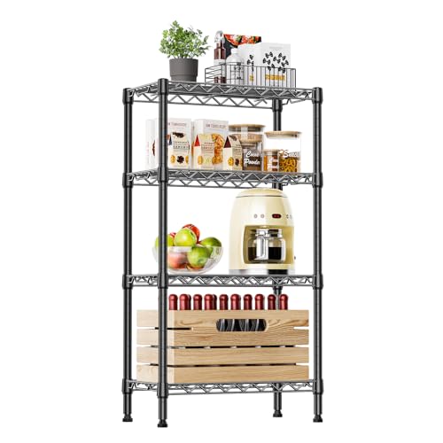 IZEUK 4 Tier Steel Storage Shelves, Heavy Duty Metal Shelf Wire Shelving Rack for Pantry, Kitchen, Living Room, or Office Organization (11.8" D x 21.7" W x 39.5" H, 1000LBS, Black)