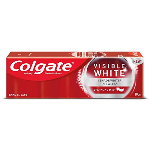 Image of Colgate Visible White Teeth Whitening Toothpaste, Protects Enamel, Removes Stains, With Whitening Accelerators, 100g & Colgate Visible White O2 Toothbrush - 2pc