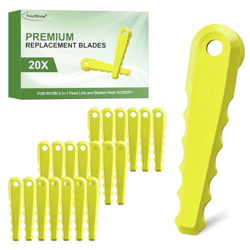 FourShow 20Pcs AC052N1FB Serrated Blade Replacement Compatible with Ryobi 2-in-1 Fixed Line and Bladed Head AC052N1, Accessories for Ryobi 18V 2-in-1 Pivoting Auto Feed String Trimmer