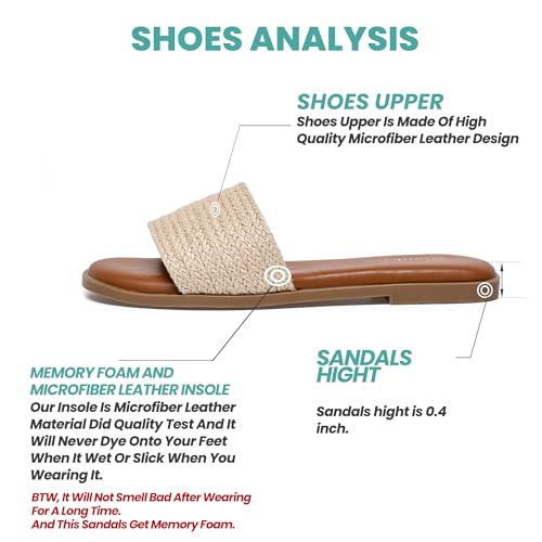 Image of NianEr Womens Microfiber Leather Memory Foam H Sandals Summer Shoes Slides | Flat, Comfortable, Slip On, Dressy, Dress, Beach, Vacation, Designer, Comfy, Casual, Bridal, Church, Boho, Office, Work