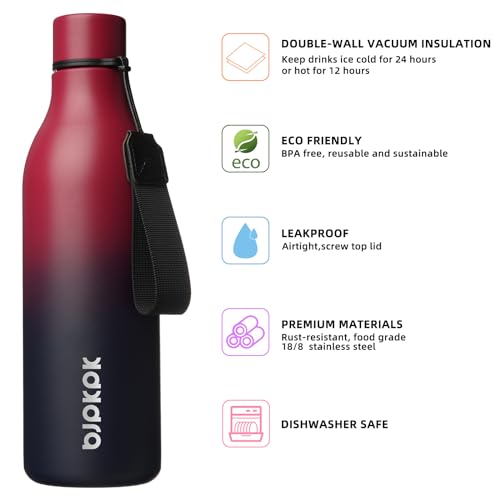 Image of BJPKPK Insulated Water Bottles, 25 oz Stainless Steel Metal Water Bottle with Strap, BPA Free Leak Proof Jugs, Mugs, Flasks, Reusable Thermal Flasks for Sports & Travel,Charming Red