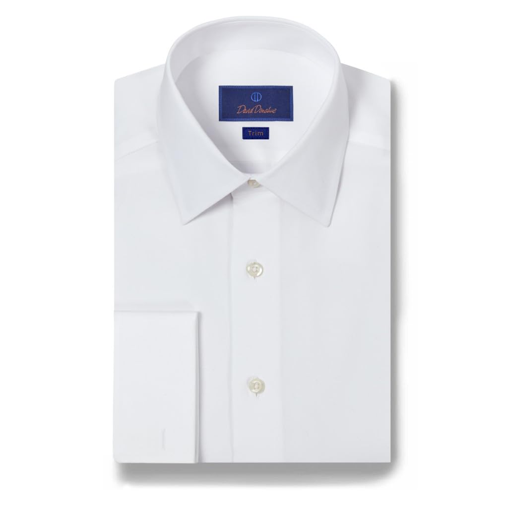 David Donahue Mens Trim Fit White Broadcloth French Cuff Dress Shirt