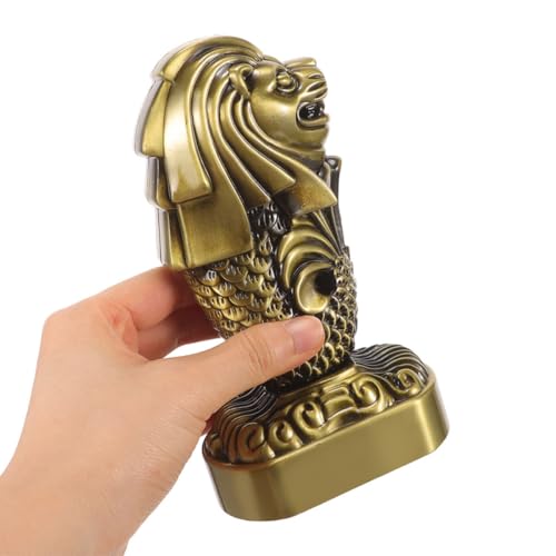Figurines Merlion Singapour en métal : lot de 2 statuettes déco - 5