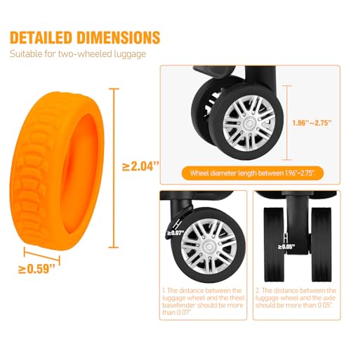Luggage Wheel Protection Covers for 2"~2.4" Spinner Wheel, Noise Reducing & Anti-Scratch Travel Suitcase Accessory, 8 Pcs (Orange)2