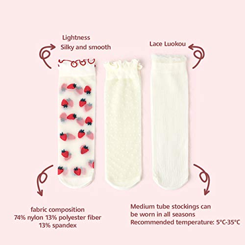 3 Pairs Ruffle Socks Lace Ankle Socks For Girls Frilly Women Decorative Sheer(White)3